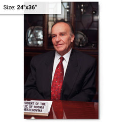 Alija Izetbegović metal print on a plain backdrop in size 24"x36".