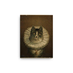 All Dressed Up and No Place to Go - funny dressed up cat painting canvas print on a plain backdrop in size 12"x16".