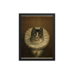 All Dressed Up and No Place to Go - funny dressed up cat painting framed print on a plain backdrop in size 12"x16".