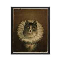 All Dressed Up and No Place to Go - funny dressed up cat painting framed print on a plain backdrop in size 16"x20".