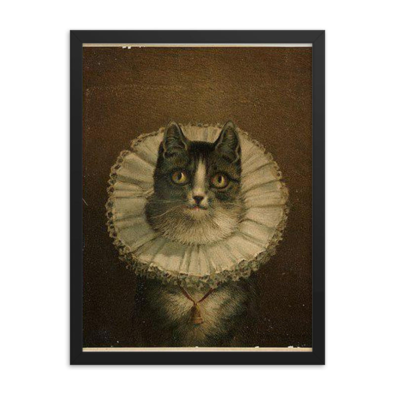 All Dressed Up and No Place to Go - funny dressed up cat painting framed print on a plain backdrop in size 18
