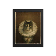 All Dressed Up and No Place to Go - funny dressed up cat painting framed print on a plain backdrop in size 8"x10".