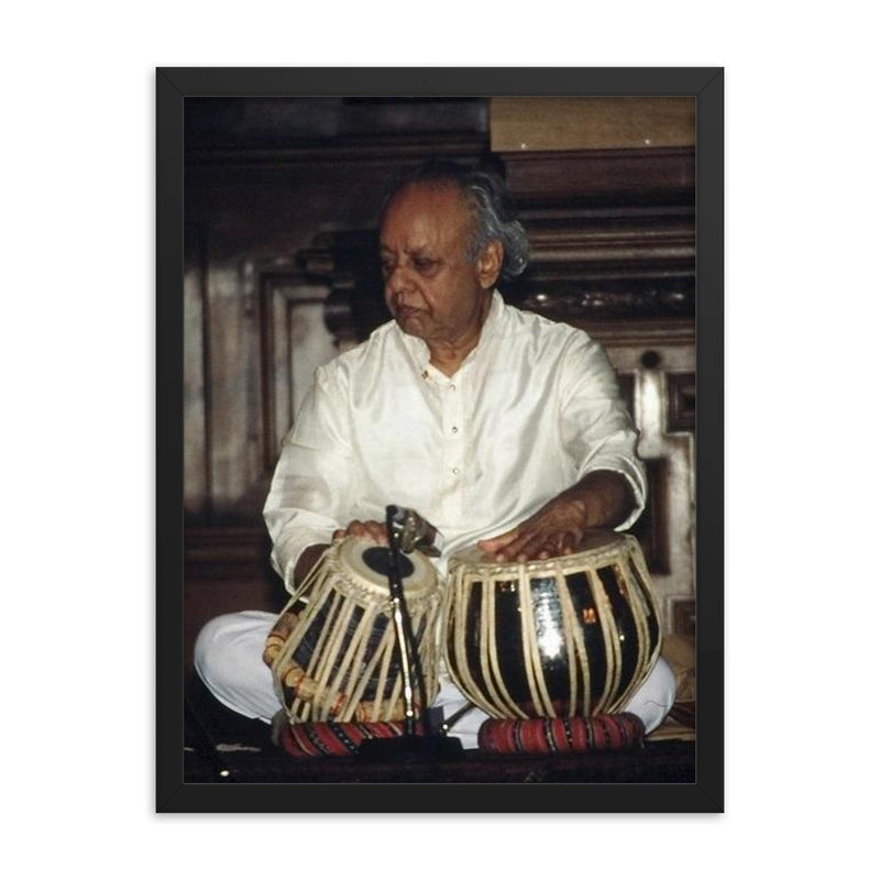 Alla Rakha framed print on a plain backdrop in size 18