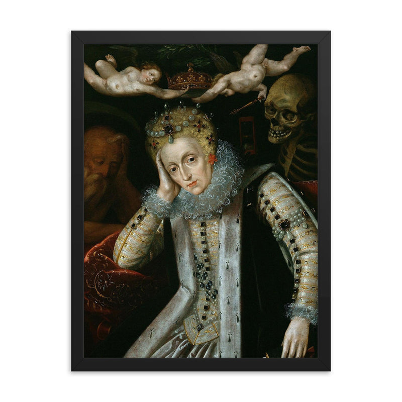 Allegorical Portrait of Elizabeth I, 1610 framed print on a plain backdrop in size 18