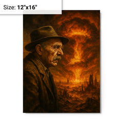 Alois Irlmaier staring into apocalyptic visions metal print on a plain backdrop in size 12"x16".