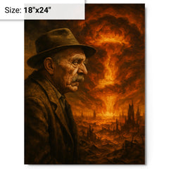 Alois Irlmaier staring into apocalyptic visions metal print on a plain backdrop in size 18"x24".