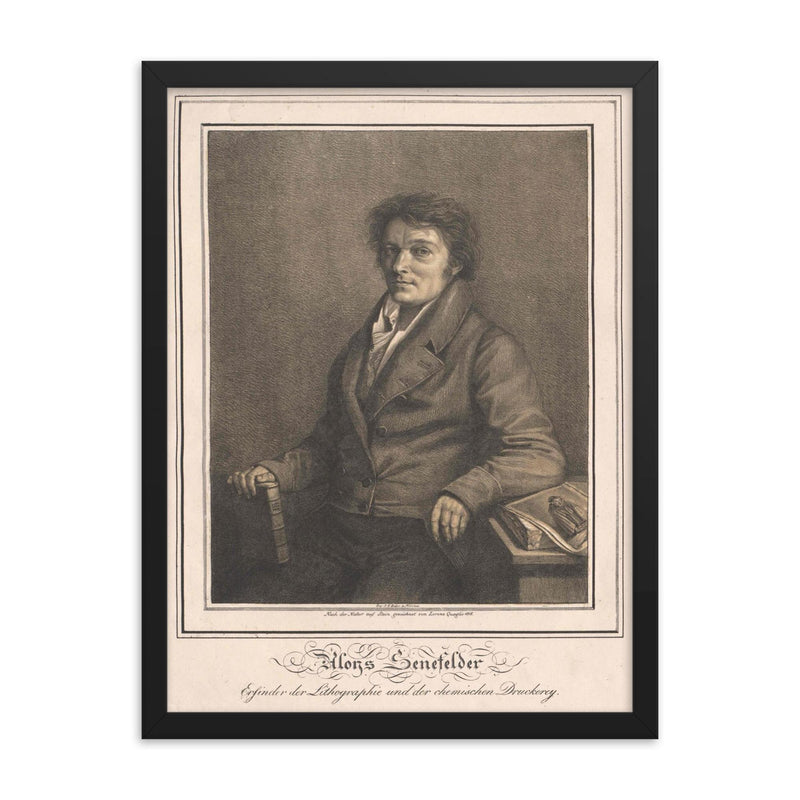 Alois Senefelder framed print on a plain backdrop in size 18