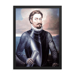 Alonso de Ojeda framed print on a plain backdrop in size 18"x24".