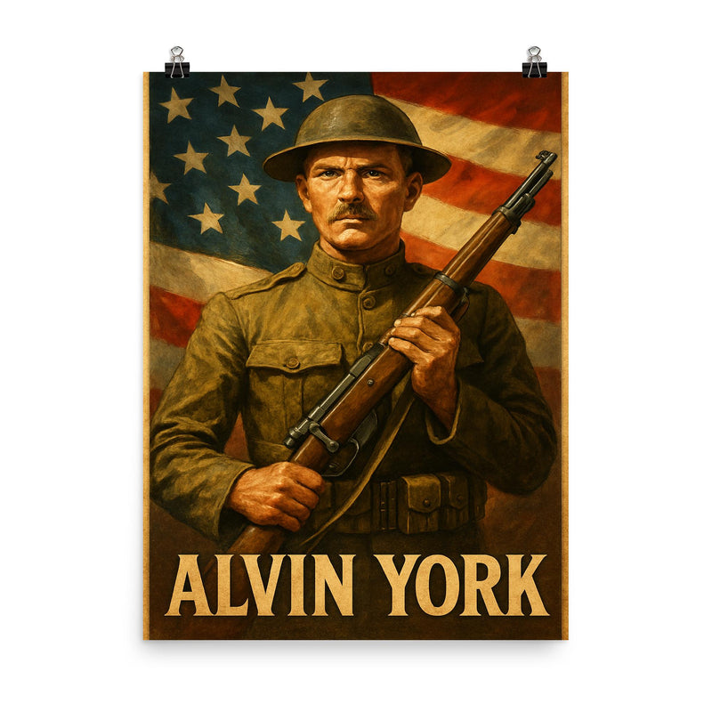 Alvin York poster on a plain backdrop in size 8