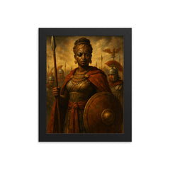 Amanirenas confronting Rome with one eye framed print on a plain backdrop in size 8"x10".