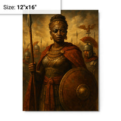 Amanirenas confronting Rome with one eye metal print on a plain backdrop in size 12"x16".
