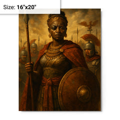Amanirenas confronting Rome with one eye metal print on a plain backdrop in size 16"x20".