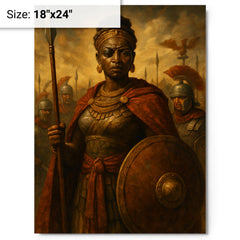 Amanirenas confronting Rome with one eye metal print on a plain backdrop in size 18"x24".