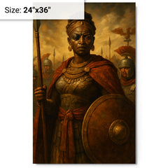 Amanirenas confronting Rome with one eye metal print on a plain backdrop in size 24"x36".