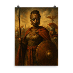 Amanirenas confronting Rome with one eye poster on a plain backdrop in size 8"x10".