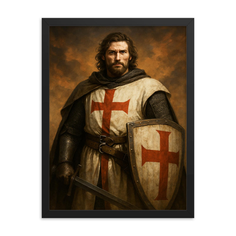 Amaury de Montfort framed print on a plain backdrop in size 18