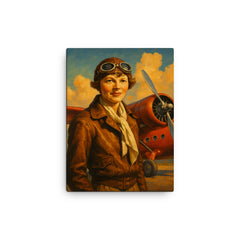 Amelia Earhart canvas print on a plain backdrop in size 12"x16".