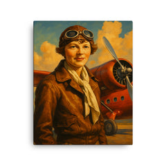 Amelia Earhart canvas print on a plain backdrop in size 16"x20".