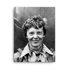 Amelia Earhart canvas print on a plain backdrop in size 18"x24".