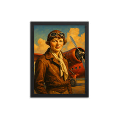 Amelia Earhart framed print on a plain backdrop in size 12"x16".