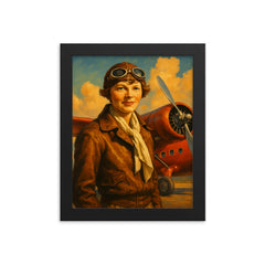 Amelia Earhart framed print on a plain backdrop in size 8"x10".