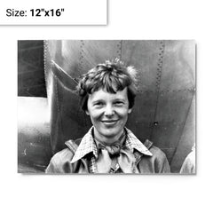 Amelia Earhart metal print on a plain backdrop in size 12"x16".