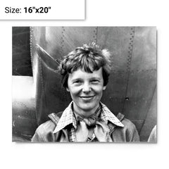 Amelia Earhart metal print on a plain backdrop in size 16"x20".