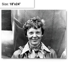 Amelia Earhart metal print on a plain backdrop in size 18"x24".