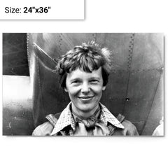 Amelia Earhart metal print on a plain backdrop in size 24"x36".