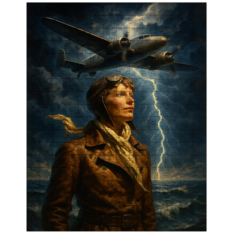 Amelia Earhart over storm lit Atlantic jigsaw puzzle