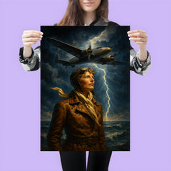 Amelia Earhart over storm lit Atlantic poster 3