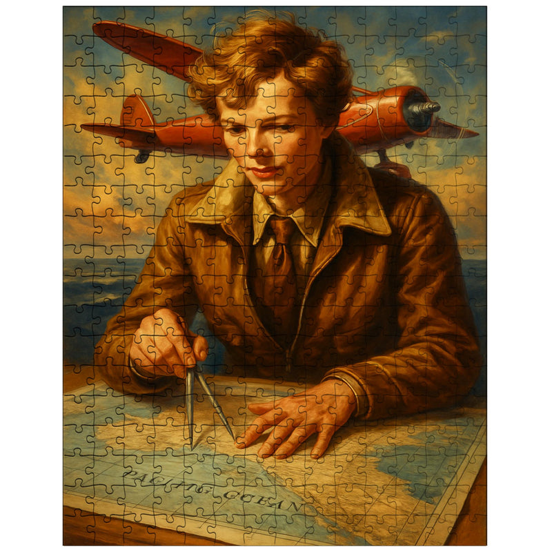 Amelia Earhart over the Pacific navigation charts jigsaw puzzle