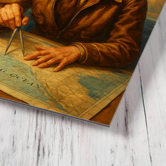 Amelia Earhart over the Pacific navigation charts metal print mockup
