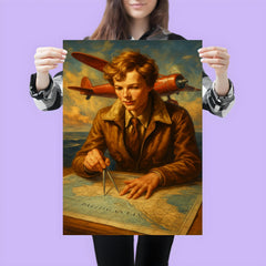 Amelia Earhart over the Pacific navigation charts poster 3
