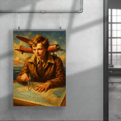 Amelia Earhart over the Pacific navigation charts poster 4