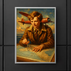 Amelia Earhart over the Pacific navigation charts poster 5