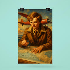 Amelia Earhart over the Pacific navigation charts poster 6