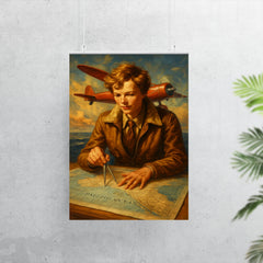 Amelia Earhart over the Pacific navigation charts poster 7