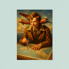 Amelia Earhart over the Pacific navigation charts poster 8