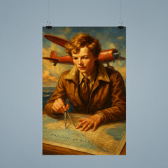 Amelia Earhart over the Pacific navigation charts poster 9