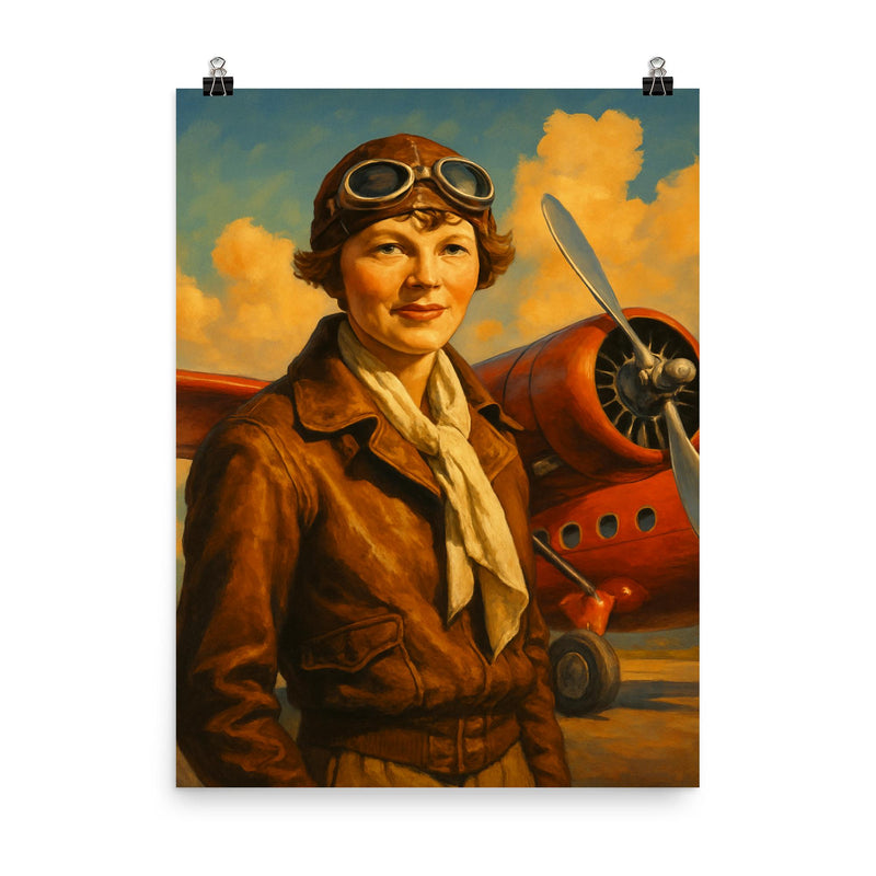 Amelia Earhart poster on a plain backdrop in size 8