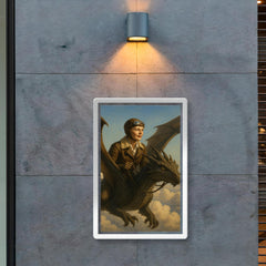 Amelia Earhart riding a dragon above the clouds poster 2