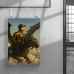 Amelia Earhart riding a dragon above the clouds poster 4