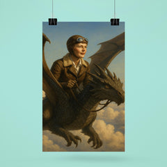 Amelia Earhart riding a dragon above the clouds poster 6