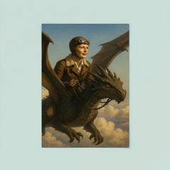 Amelia Earhart riding a dragon above the clouds poster 8