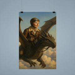 Amelia Earhart riding a dragon above the clouds poster 9