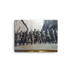 American and Soviet Soldiers Together at the End of World War II canvas print on a plain backdrop in size 12"x16".