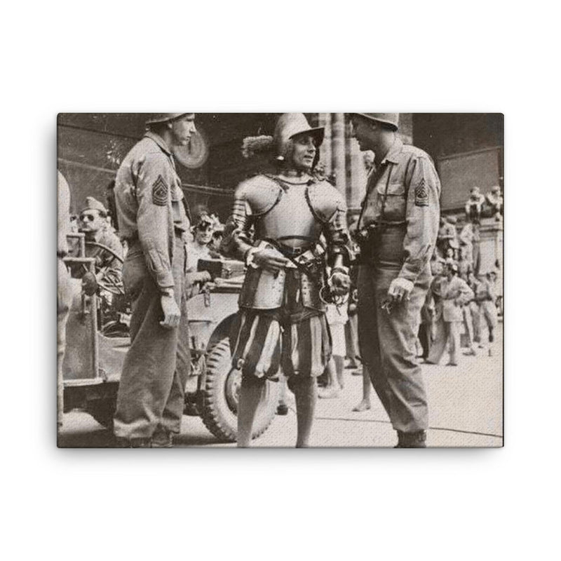American GIs Talking with Swiss Guard in Vatican, June 1944 canvas print on a plain backdrop in size 18