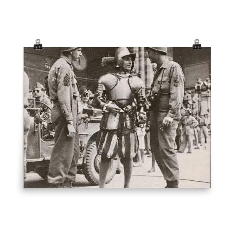 American GIs Talking with Swiss Guard in Vatican, June 1944 poster on a plain backdrop in size 8