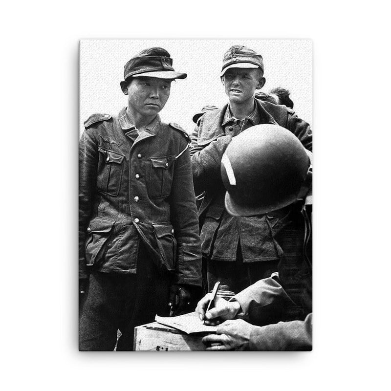American Paratroopers Capturing Yang Kyoungjong in Normandy, June 1944 canvas print on a plain backdrop in size 18